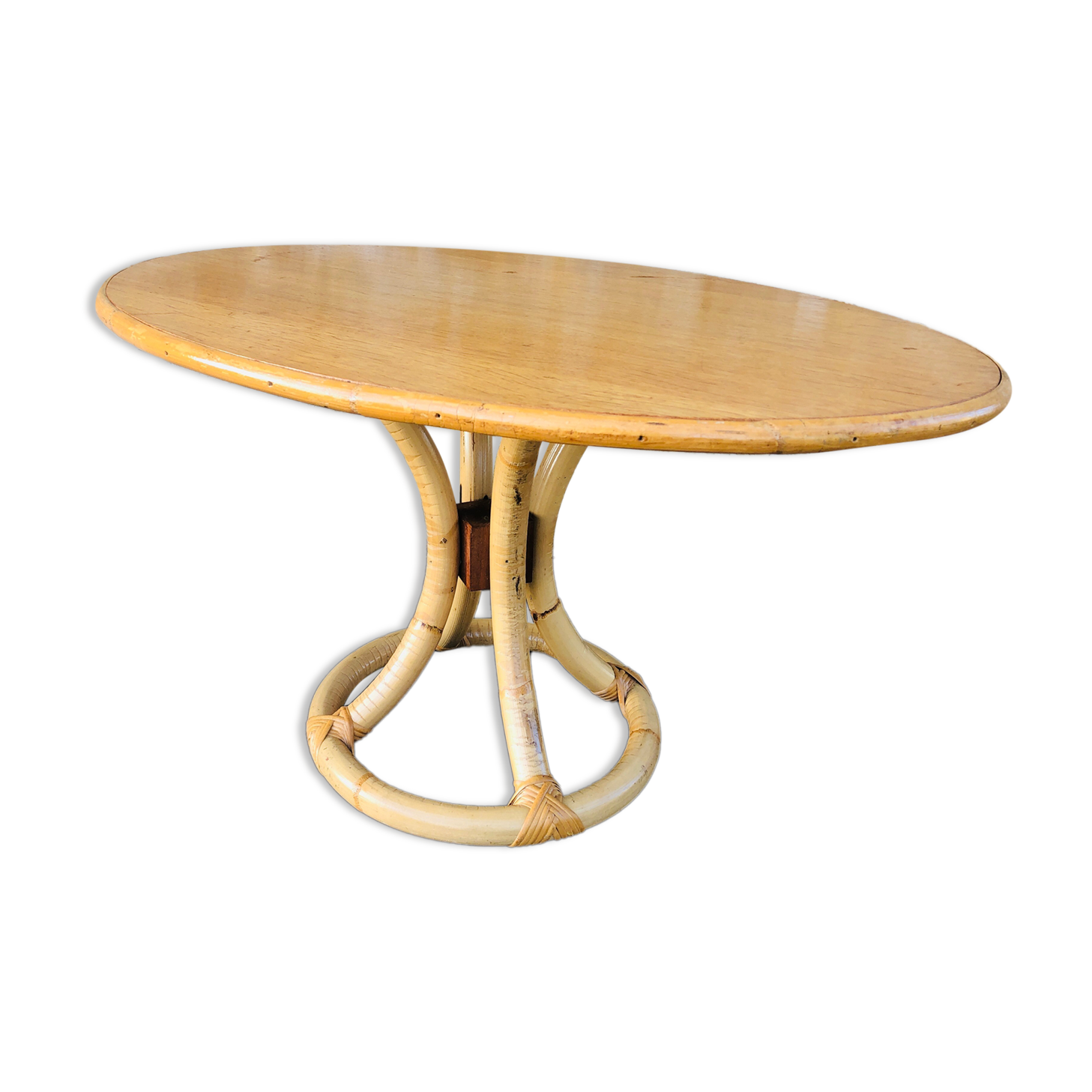 Vintage coffee table in light wood and bamboo, circa 60