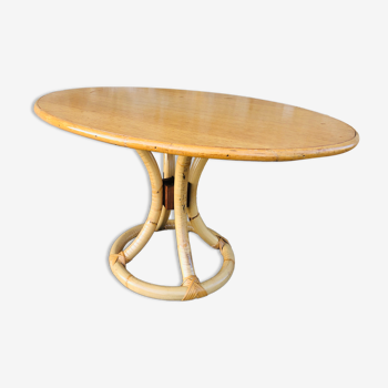 Table basse vintage en bois clair et bambou, circa 60