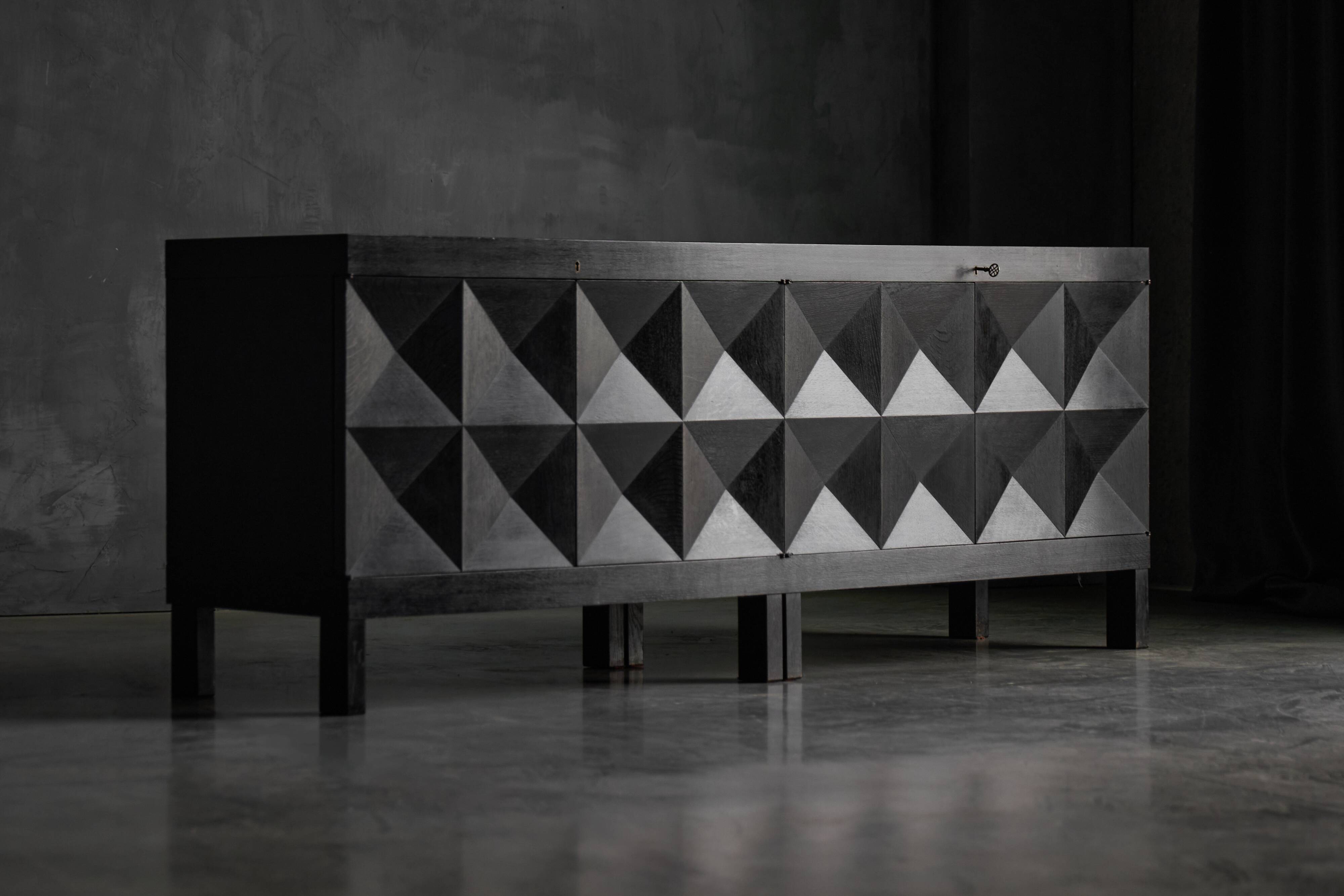 Brutalist De Coene sideboard in stained oak, Belgium, 1970s