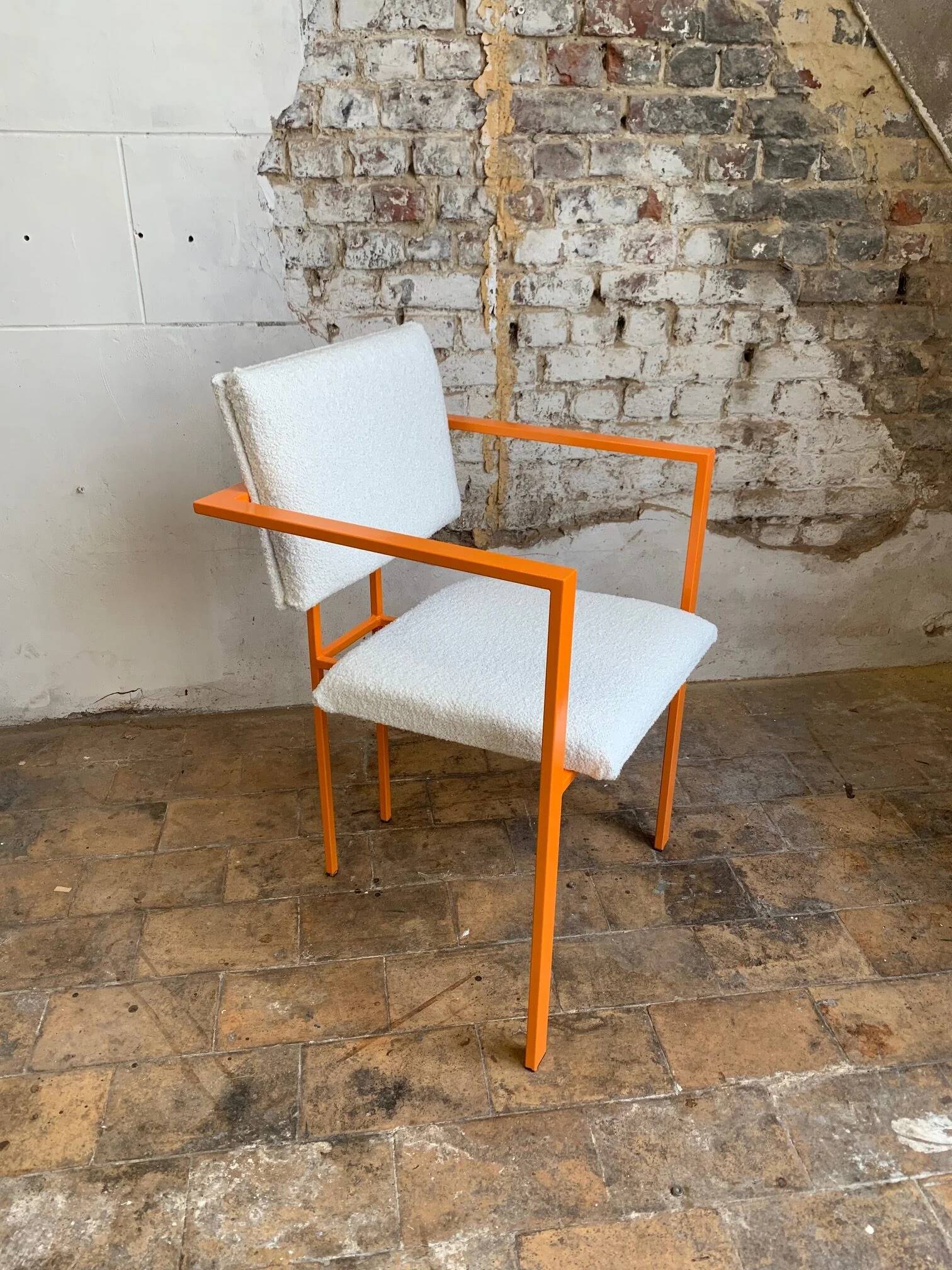 Postmodern orange armchair with bouclé wool fabric, 20th century