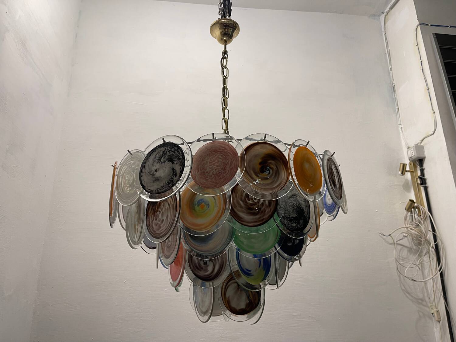 Large Space Age  Murano Glass Disc Chandelier 1970’s