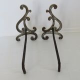 Pair of large art nouveau bronze chenets