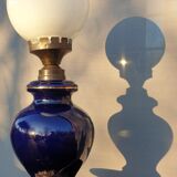 Ceramic lamp birds lyres on midnight blue background Napoleon III