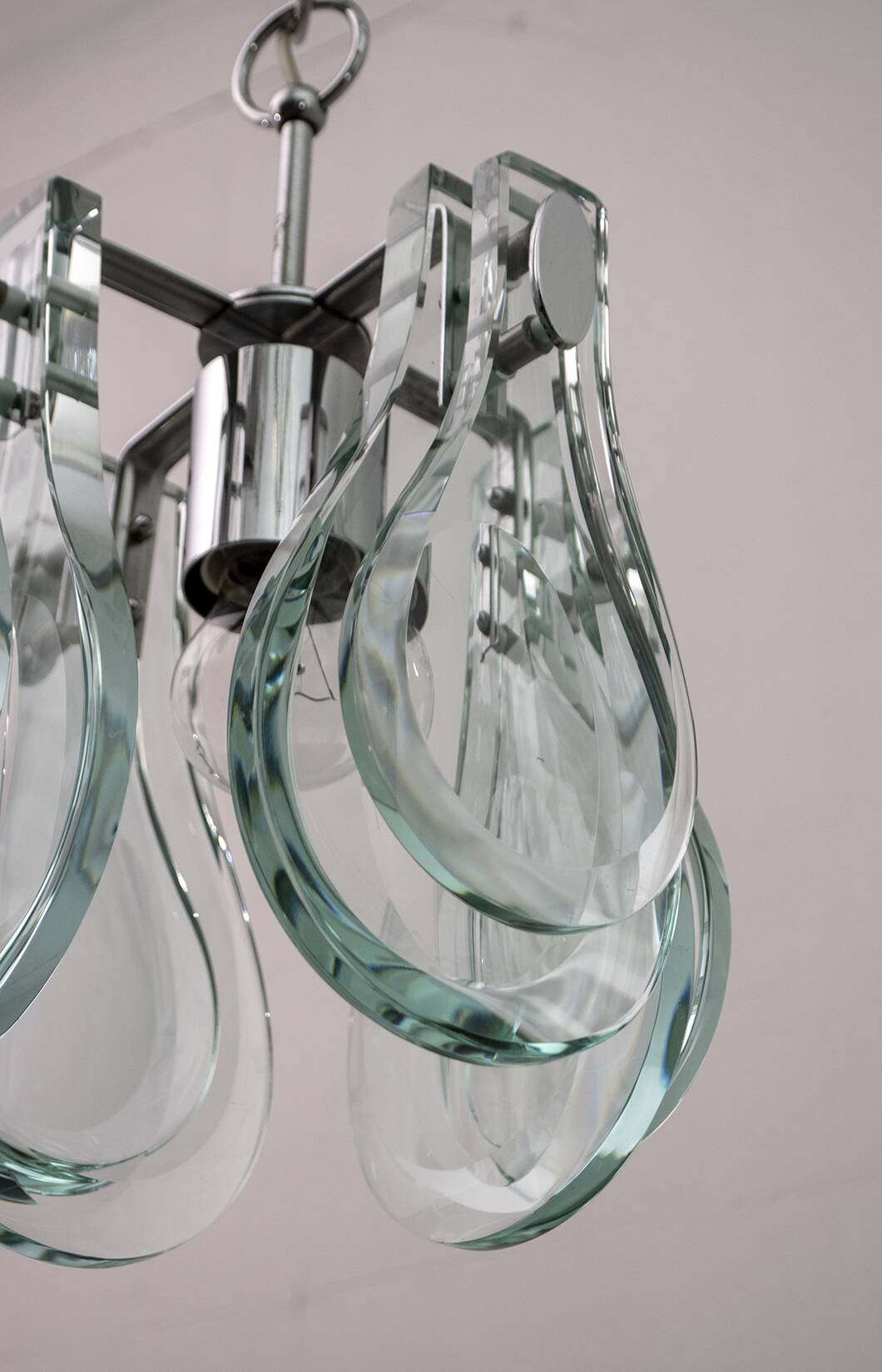 Mid-Century Modern Italian Chrome and Thick Glass Pendant by Veca, 1960s