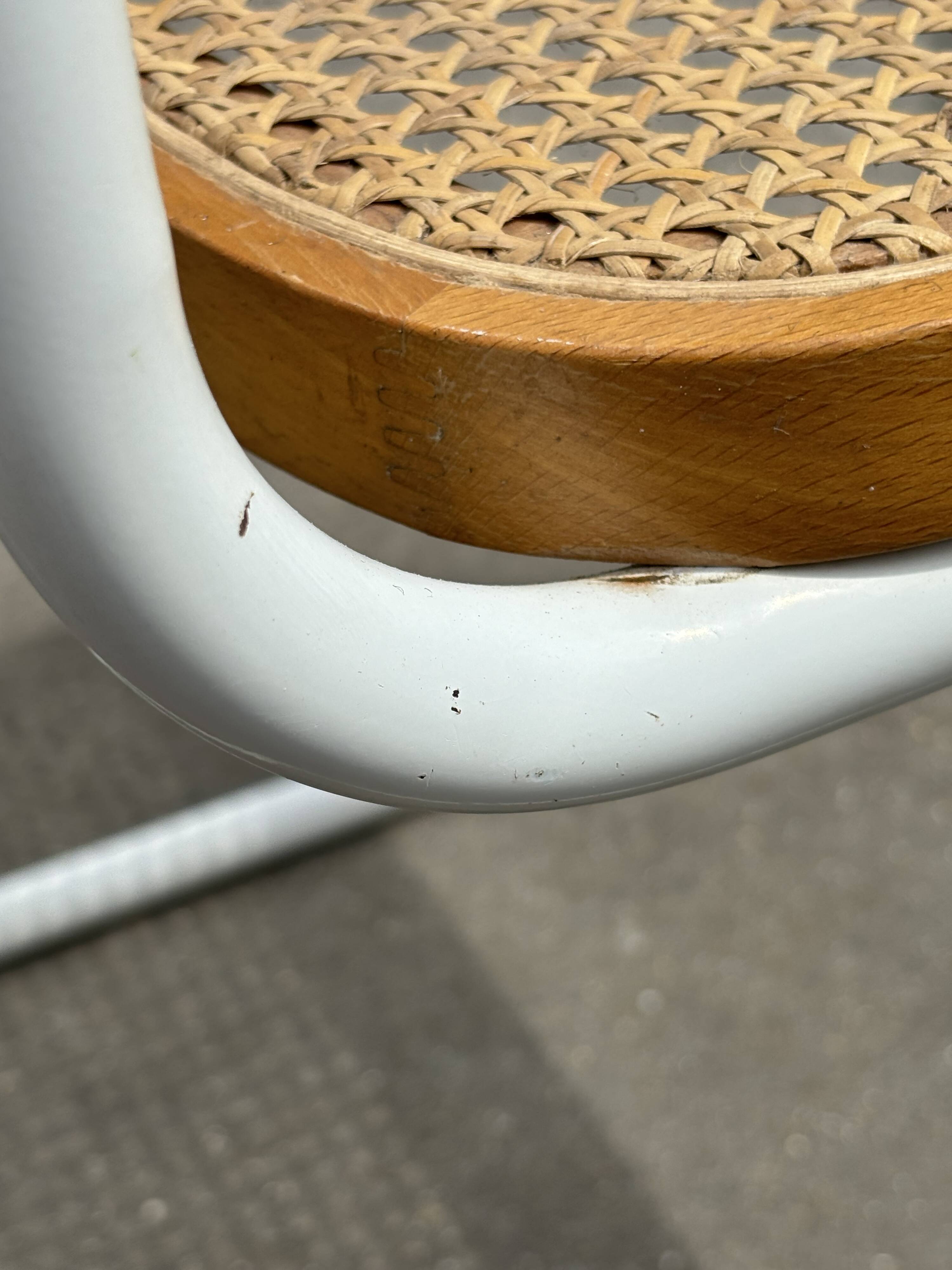 Cesca chair b32 model in white and wood by Marcel Breuer