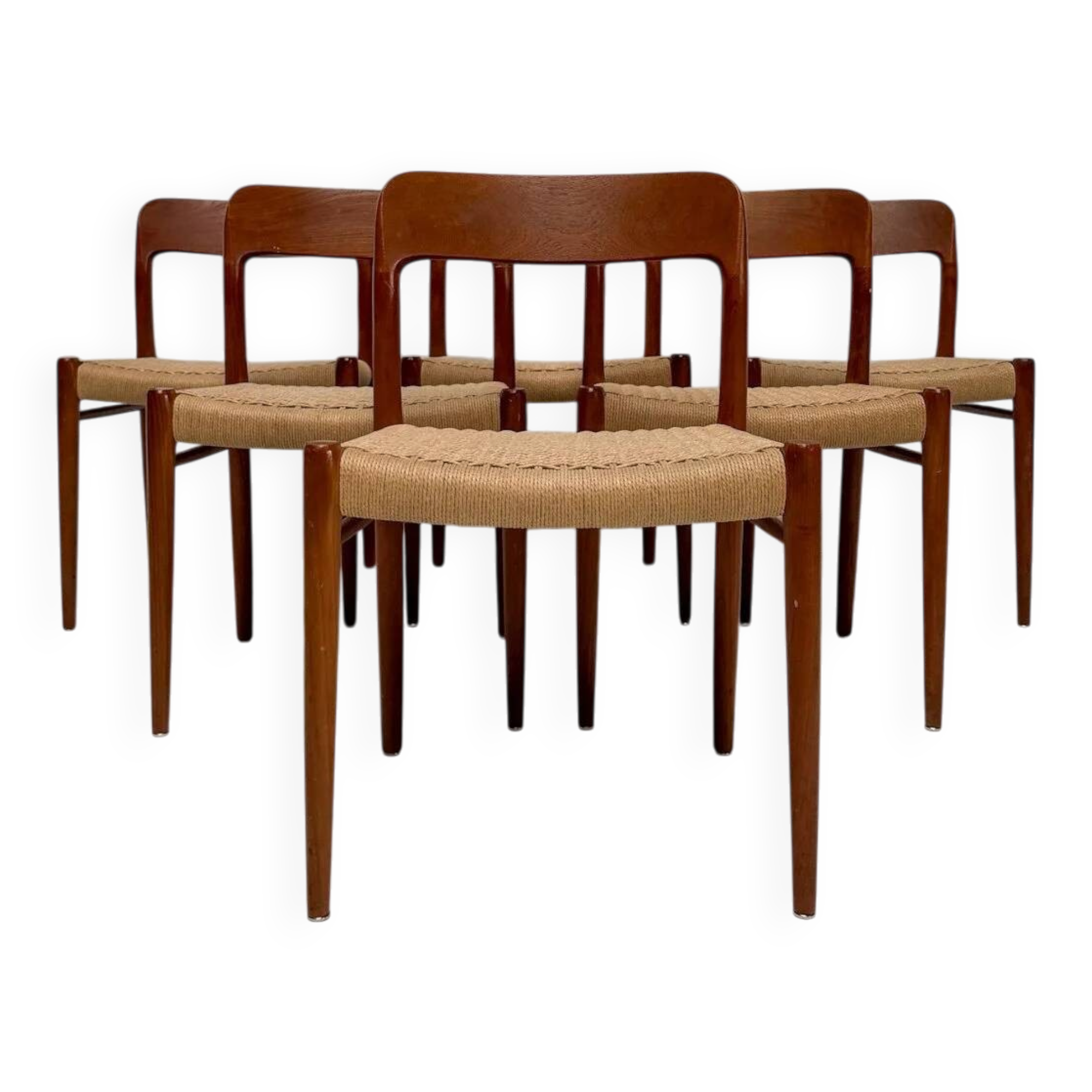 1950s set of 6 vintage Danish teak dining chairs No. 75 by Niels O. Møller