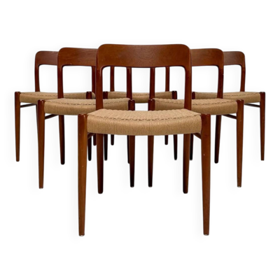 6 chaises de salle à manger danoises en teck No. 75 par Niels O. Møller, années 1950
