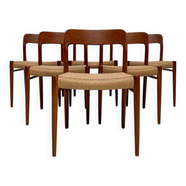 6 chaises de salle à manger danoises en teck No. 75 par Niels O. Møller, années 1950