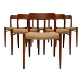1950s set of 6 vintage Danish teak dining chairs No. 75 by Niels O. Møller
