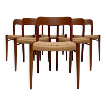 1950s set of 6 vintage Danish teak dining chairs No. 75 by Niels O. Møller