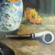 Vintage still life with flowers and pipes – Oil on canvas signed C. Riella