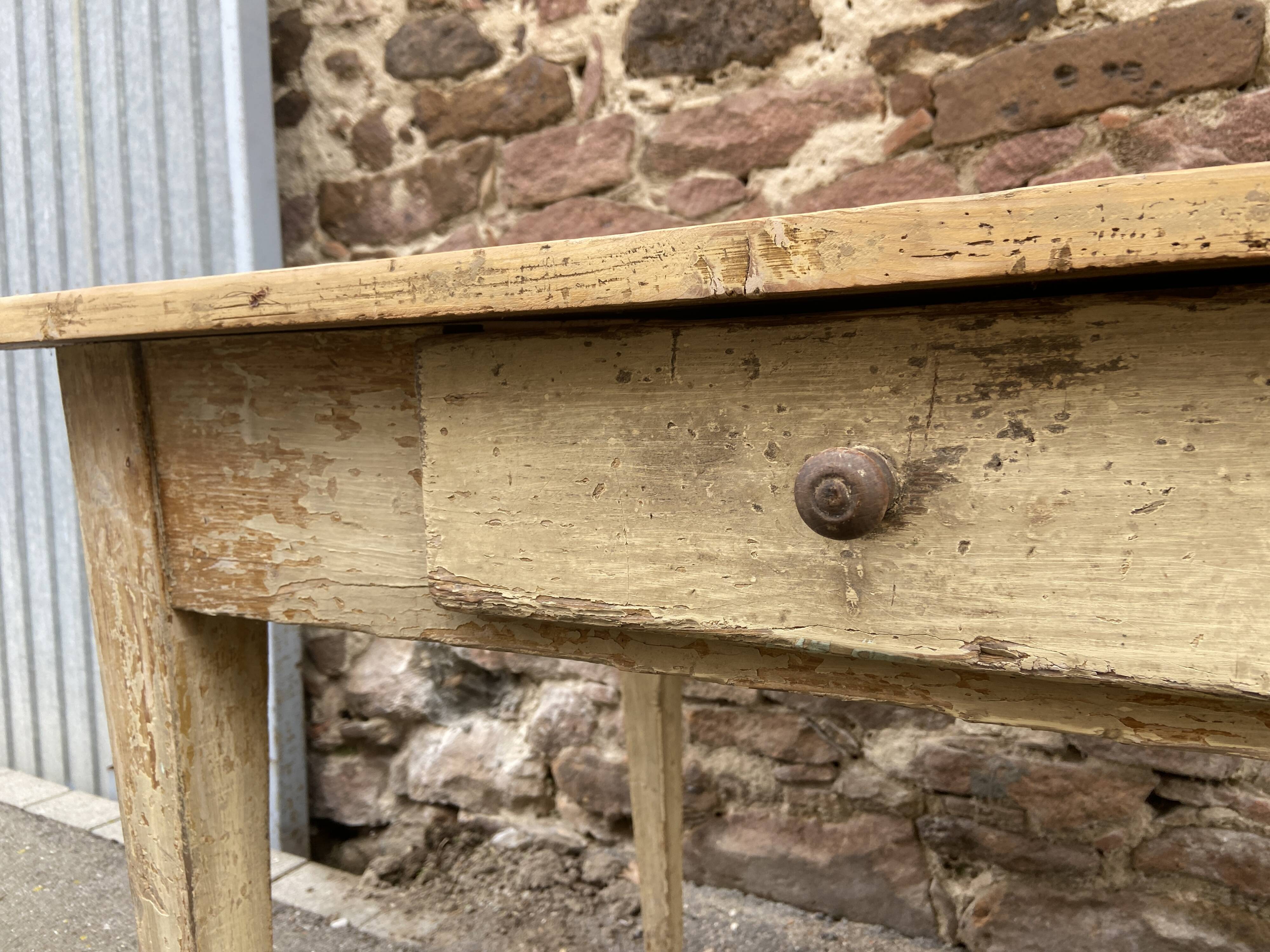 Shabby chic fir farm table painted natural wood 1900