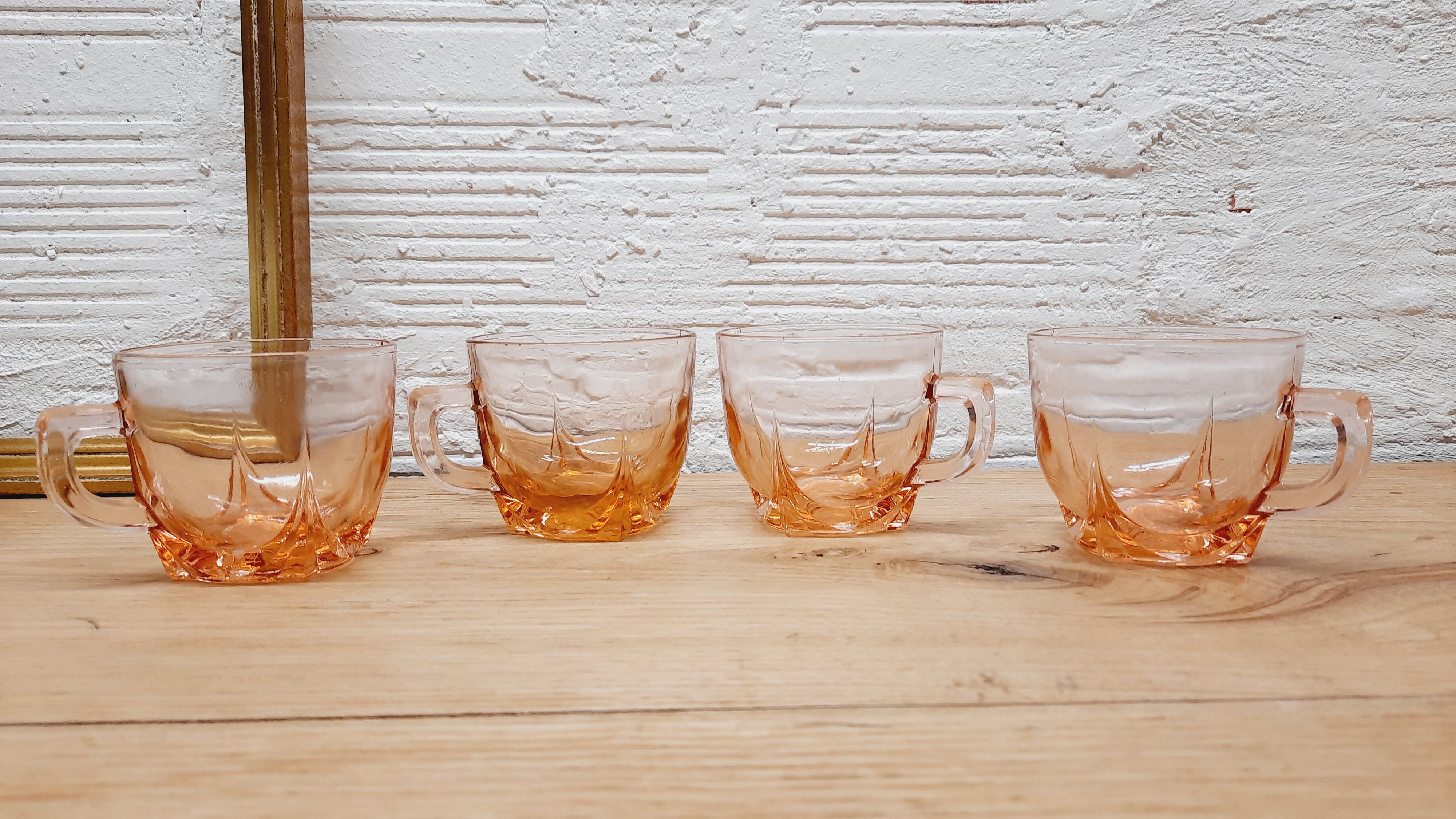 Set 4 cups old pink glass