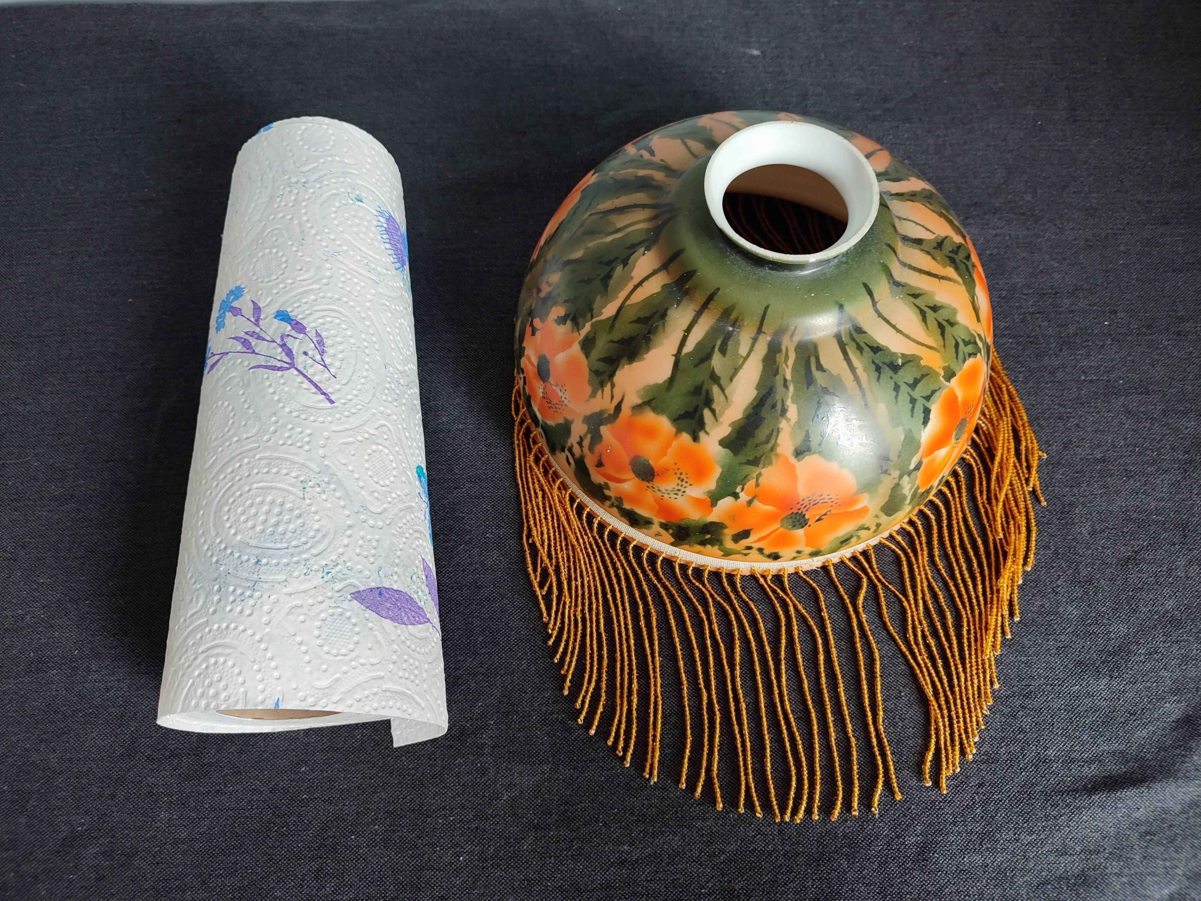 Old opaline and its tassels hanging lamp