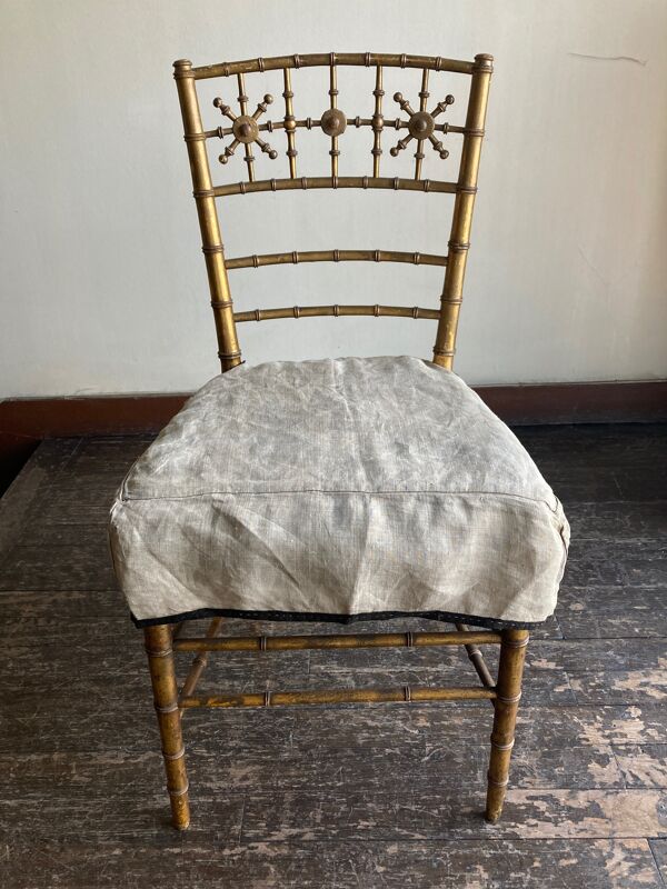 Chaise en bois doré et lin Napoléon III