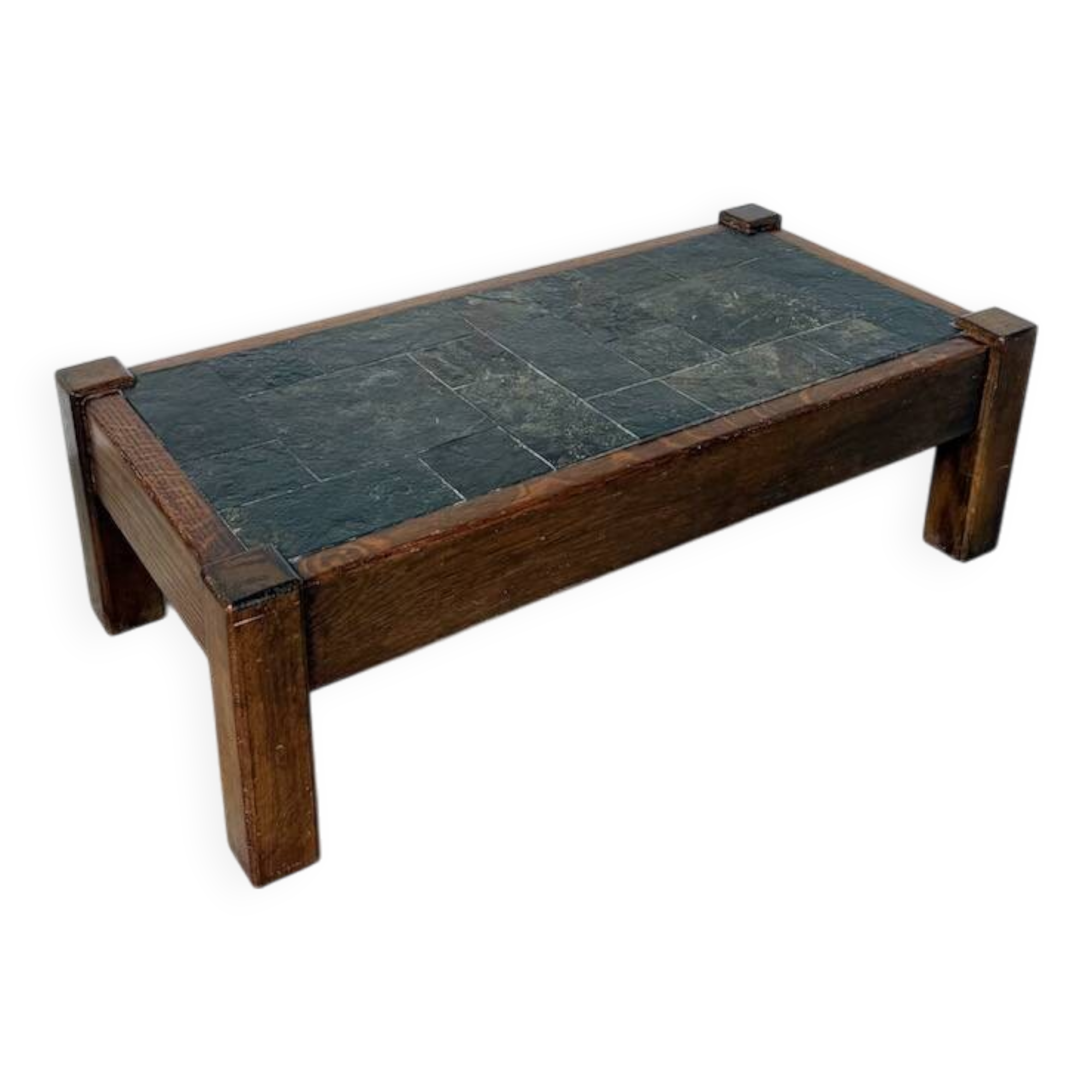 Table basse en chêne et ardoise 1950