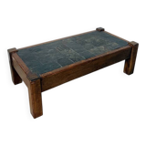 Table basse en chêne et ardoise 1950