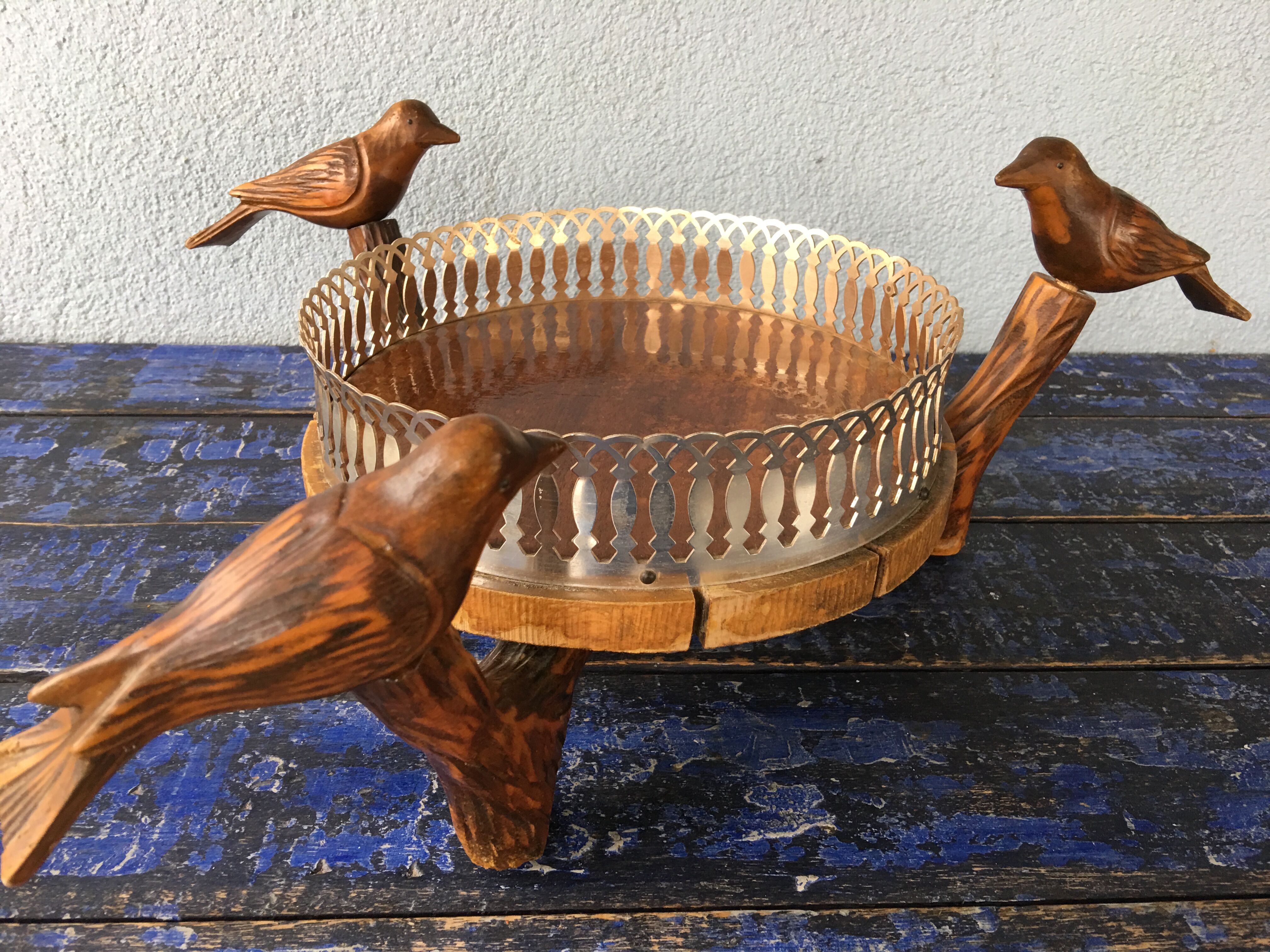 Center table cut, empty pocket, metal wood, vintage 1950