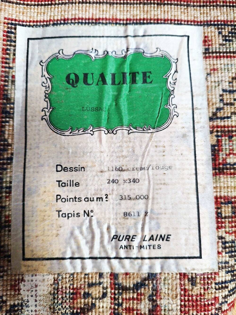 Large vintage carpet pure wool Persian design 240x340cm French made