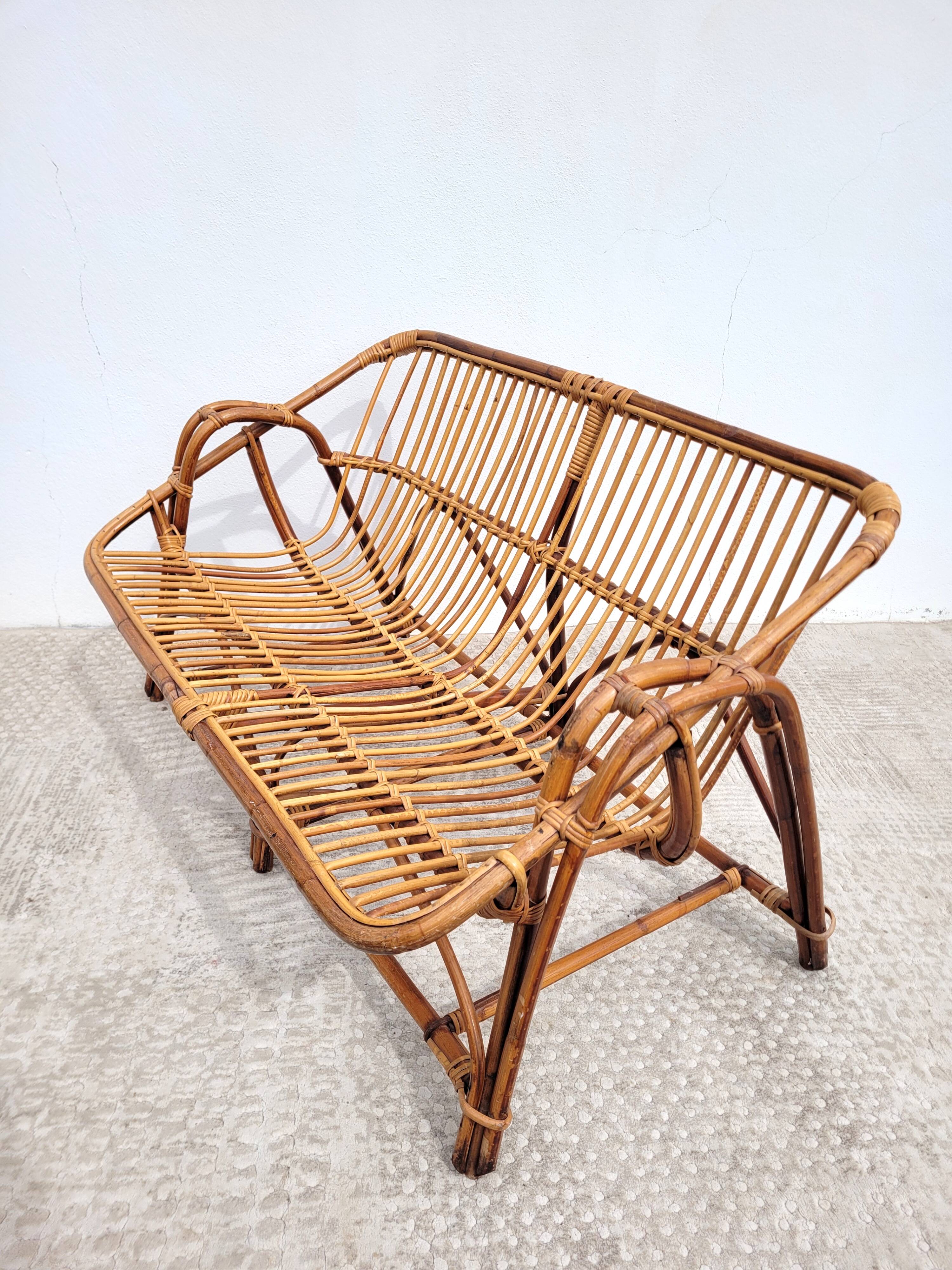 Vintage bench or rattan sofa 1960