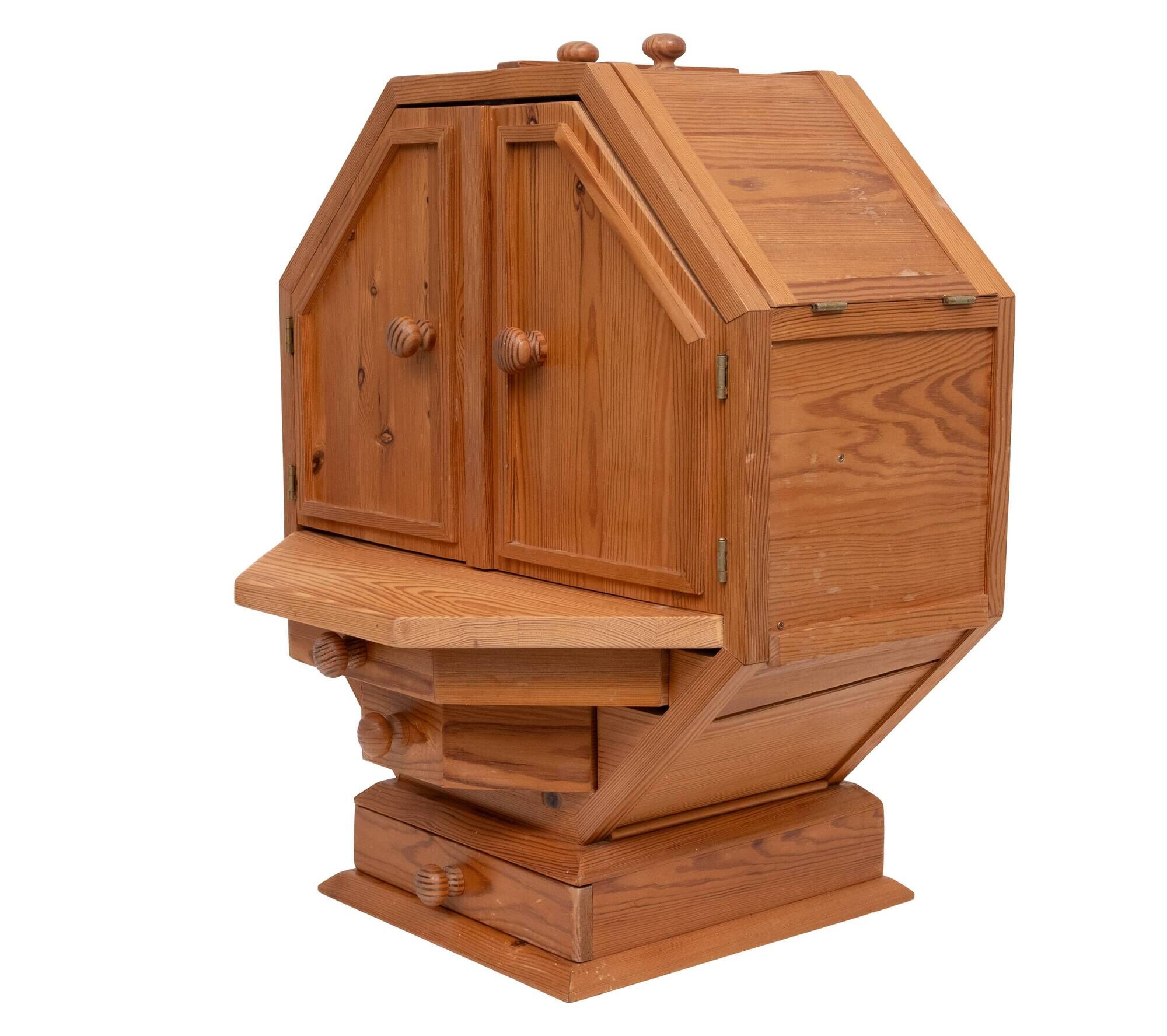 Metamorphic Solid Pine Dry Bar, Folding Design, 1970s, Good Condition