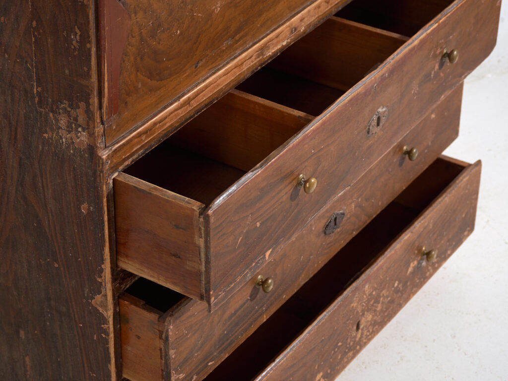 Commode secrétaire ancienne en pin – Bureau rustique européen à abattant – circa 1900