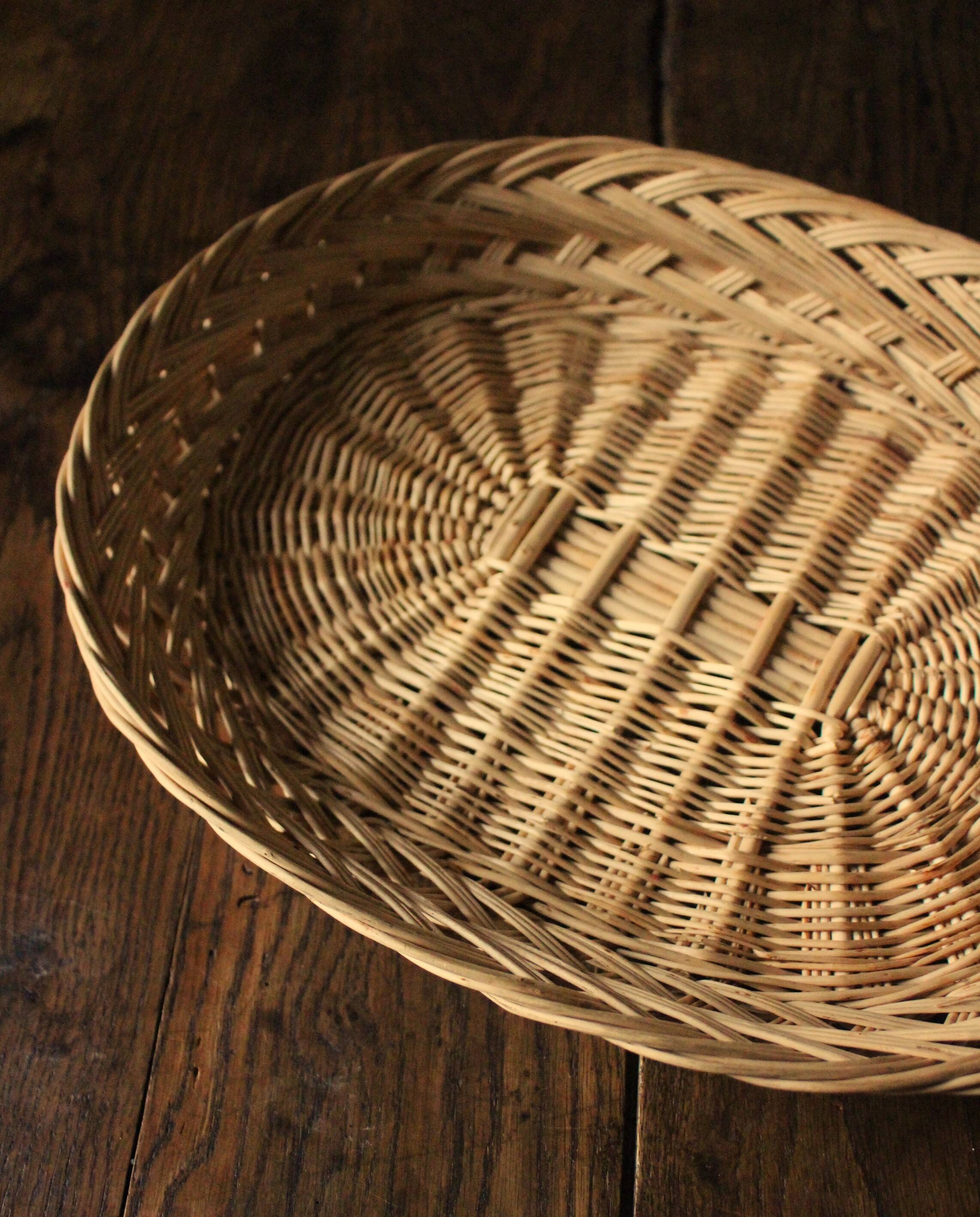 Basket oval base light wicker border vintage basketry