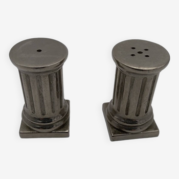 Column salt and pepper shakers.