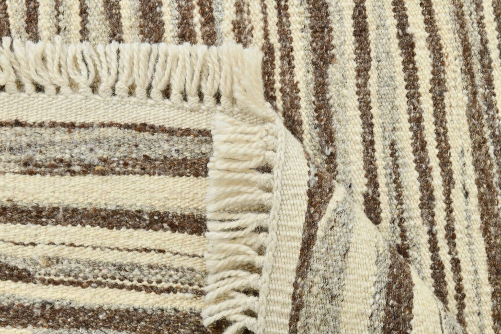 Beige Brown Ethnic Vintage Kilim Rug, 242x311Cm