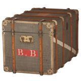 Anc Large cabin trunk in khaki canvas with a snakeskin effect, wood & brass