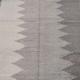 White and gray carpet, handmade Moroccan kilim carpet, blessed urchin striped carpet in pure wool