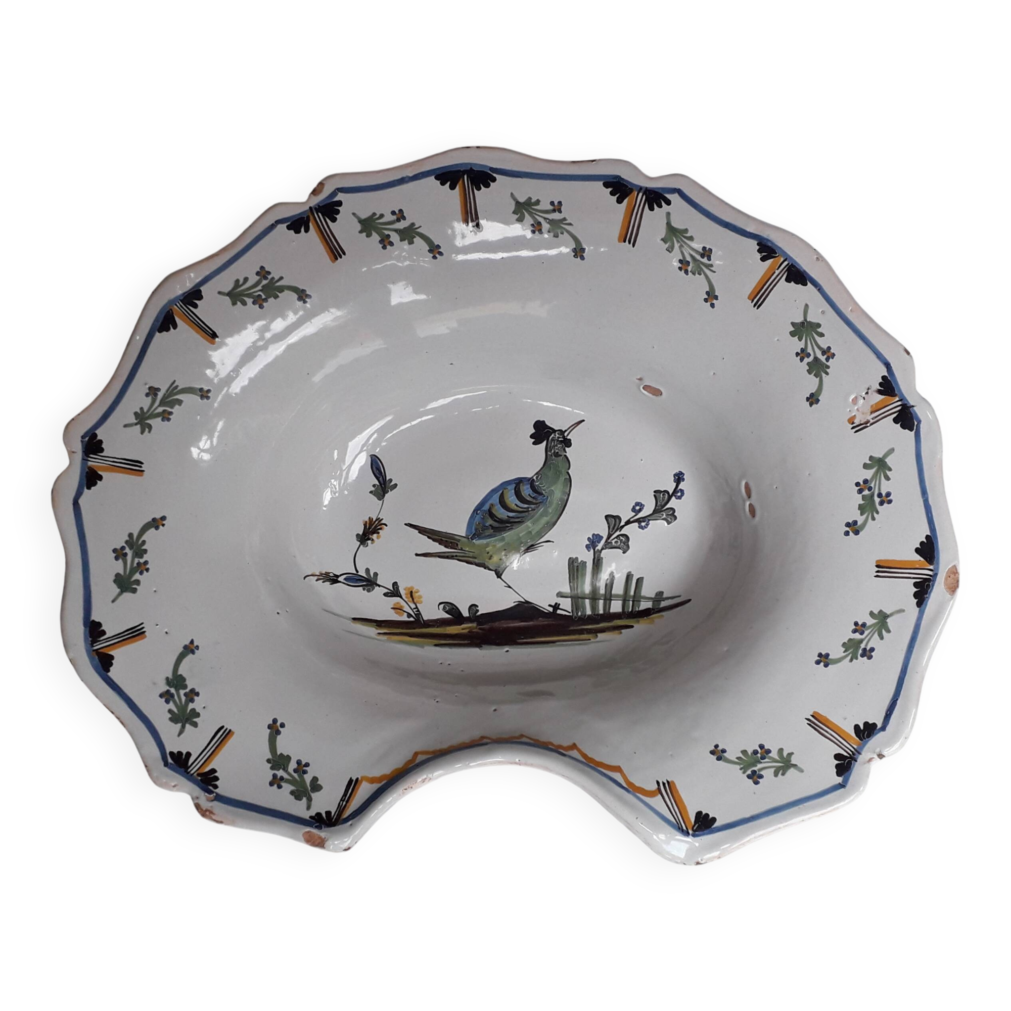 Nevers faience shaving dish - 18th century - Bird decoration