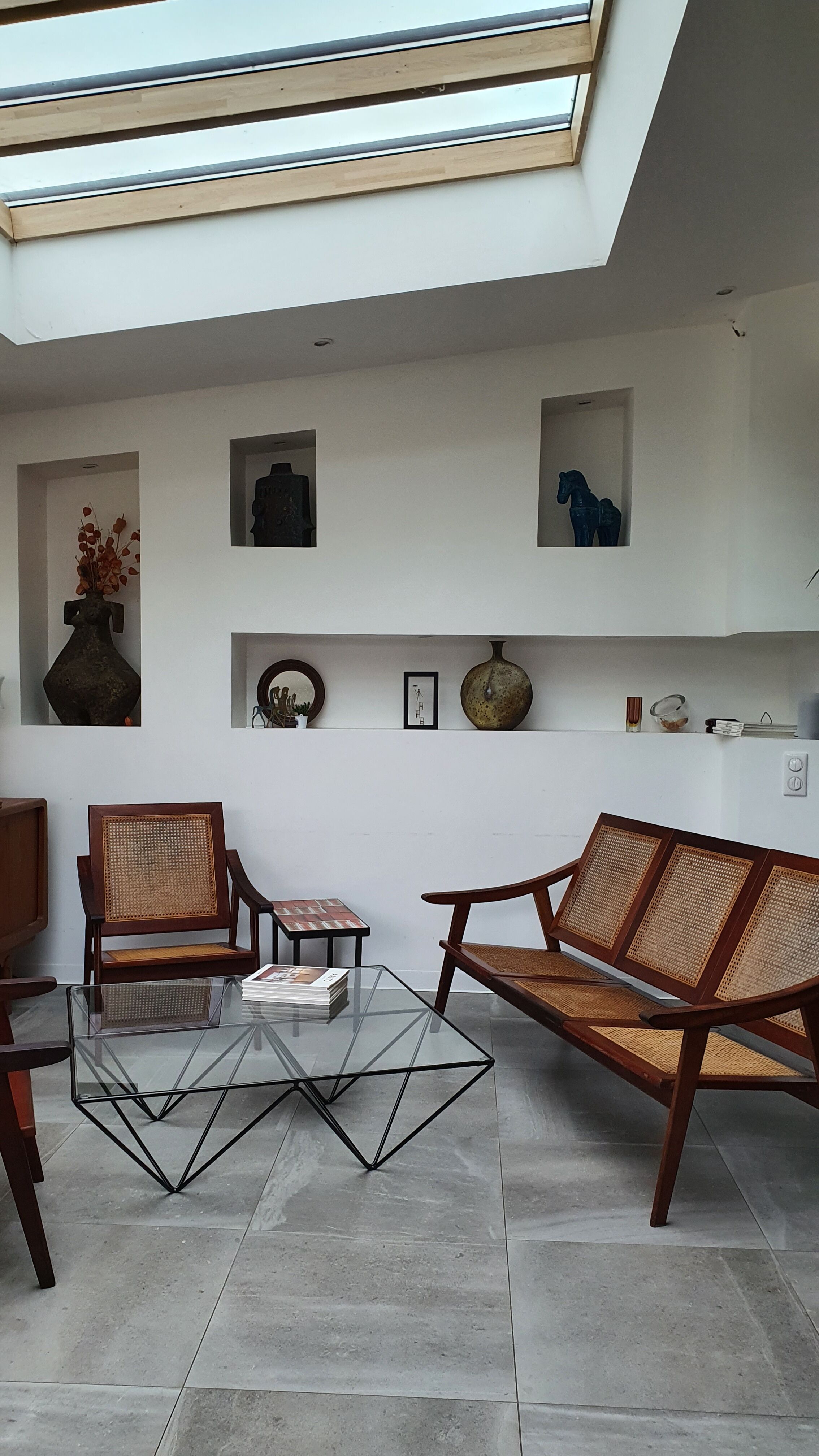 Teak bench sofa and cannage