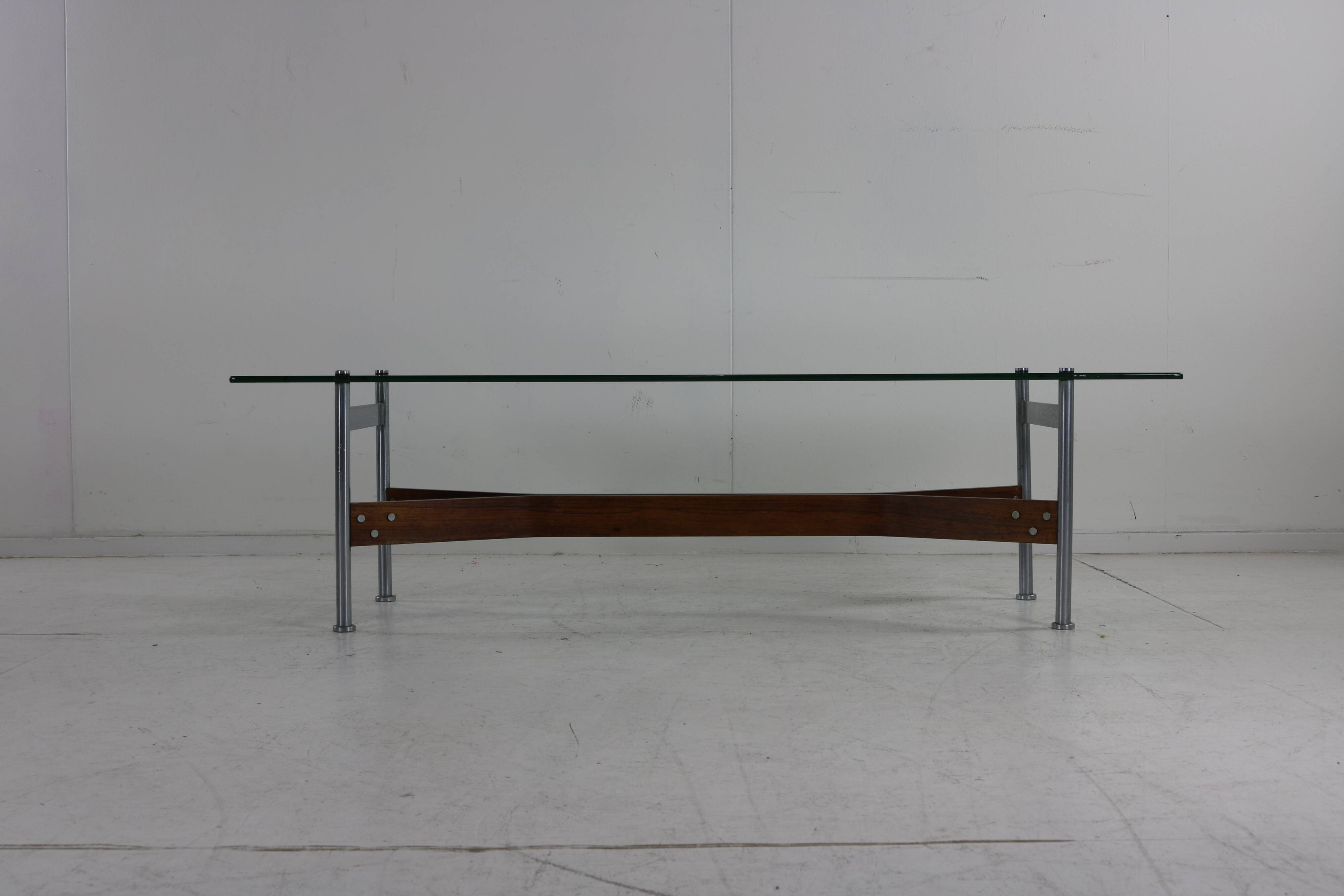Glass and rosewood coffee table in a 1960s design by Rudolf Glatzel for Fristho