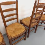 Set of 4 vintage brutalist Charles Dudouyt chairs in wood and straw from the 60s