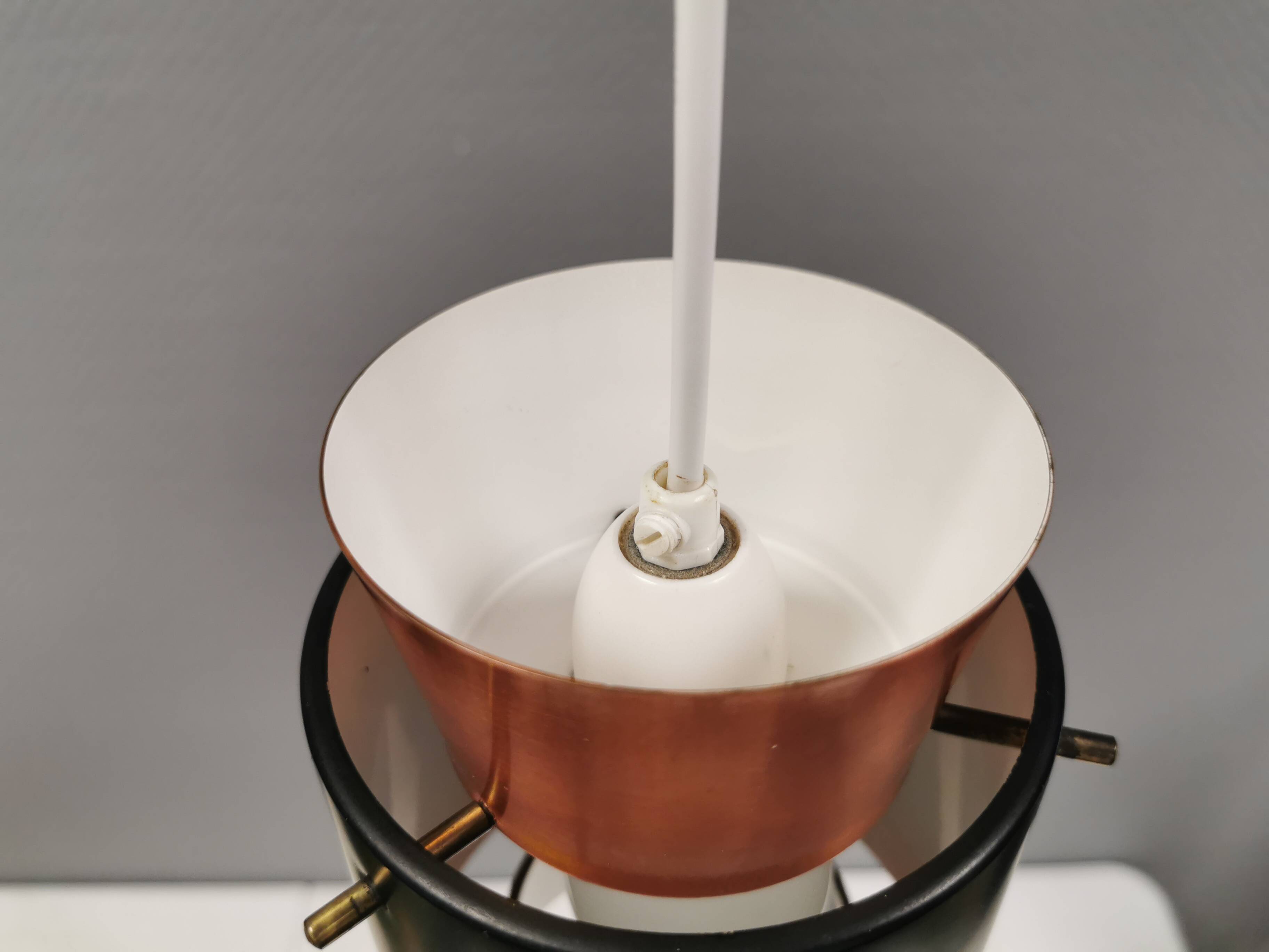 Small Danish hanging lamp from the 1980s in copper colour and black