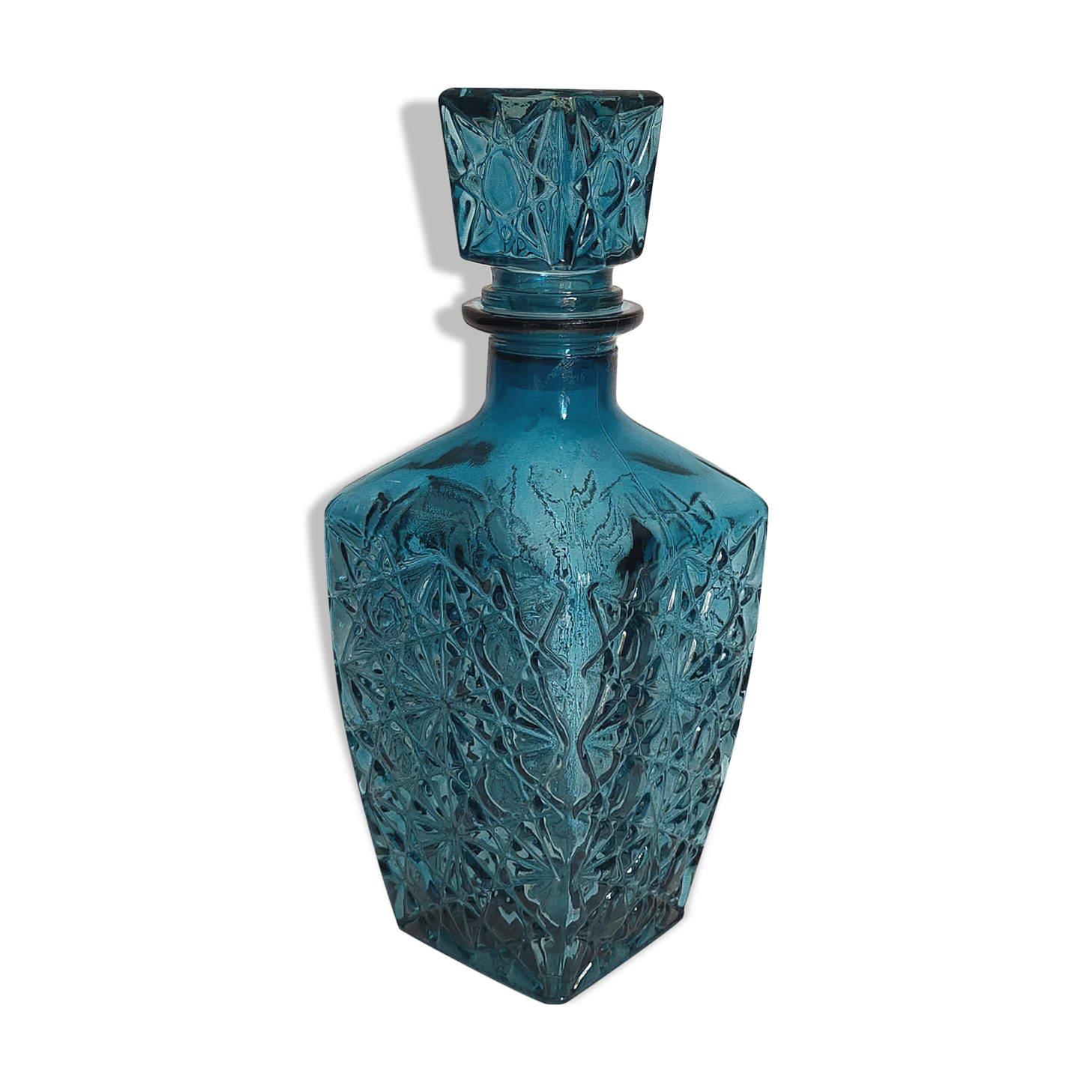 Vintage blue glass whiskey decanter