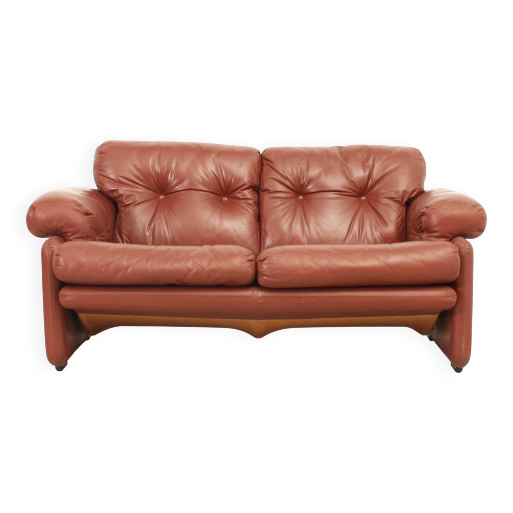 Coronado two-seater sofa by Tobia Scarpa in cognac leather, 1969
