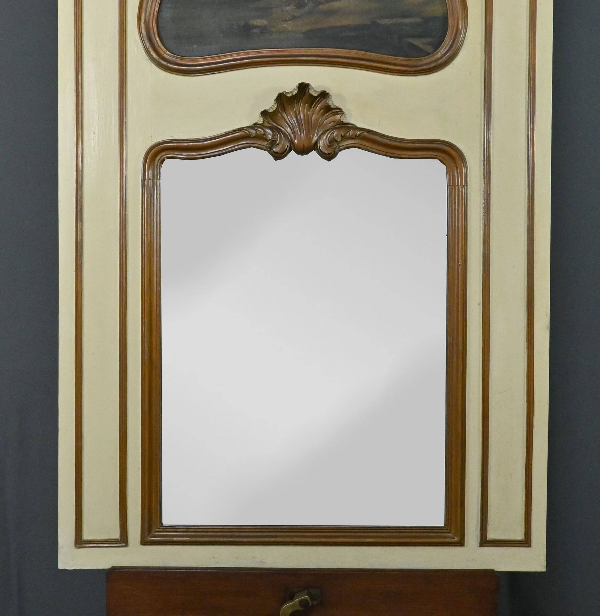Painted Wooden Trumeau Mirror, Louis XV Style – Late 19th Century