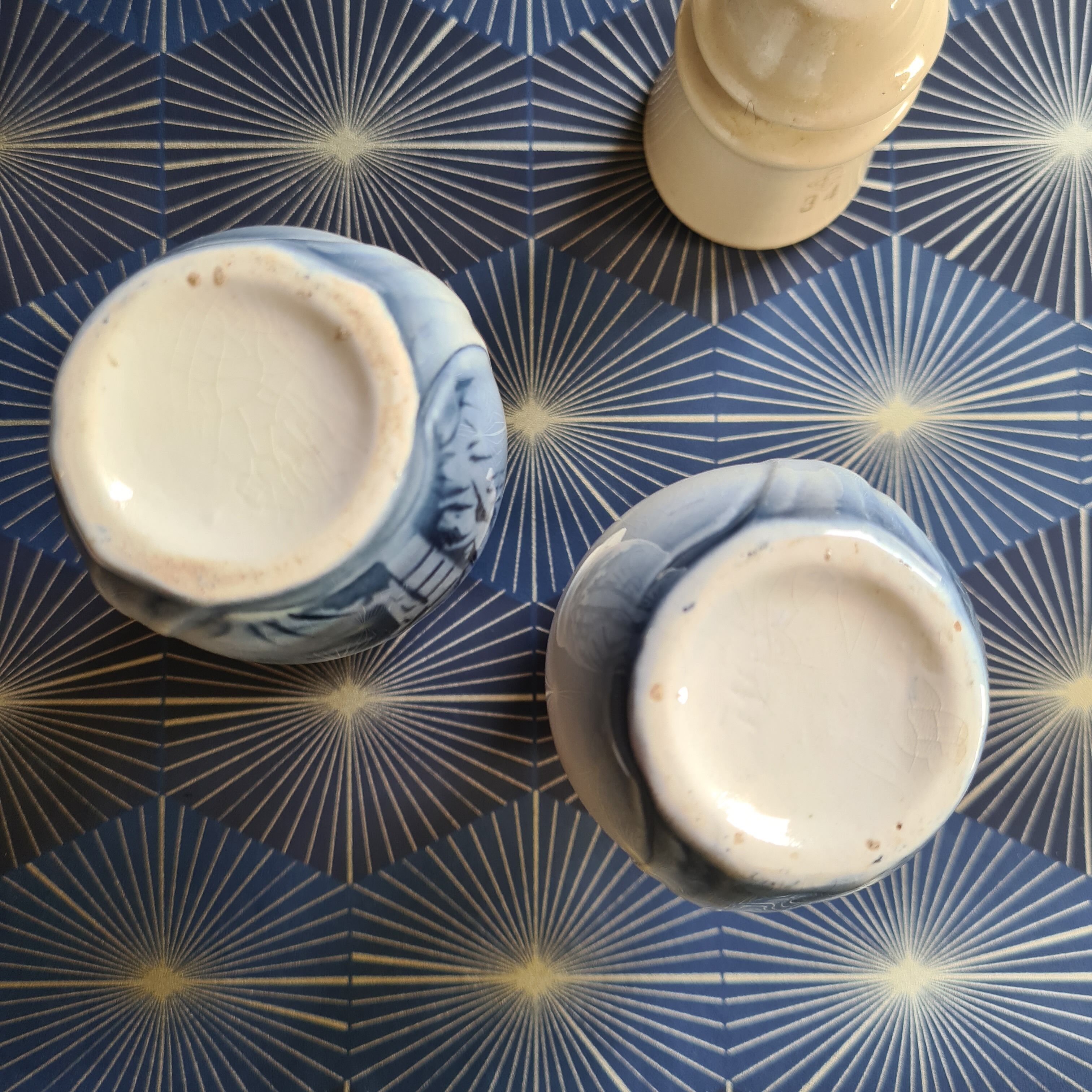 Pair of small Art Nouveau vases from Northern faience with blue decoration