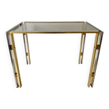 Side table, end of sofa in smoked glass and metal, 70s.