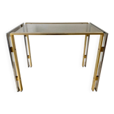 Side table, end of sofa in smoked glass and metal, 70s.