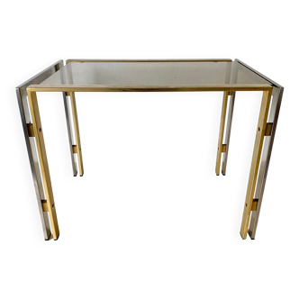Side table, end of sofa in smoked glass and metal, 70s.