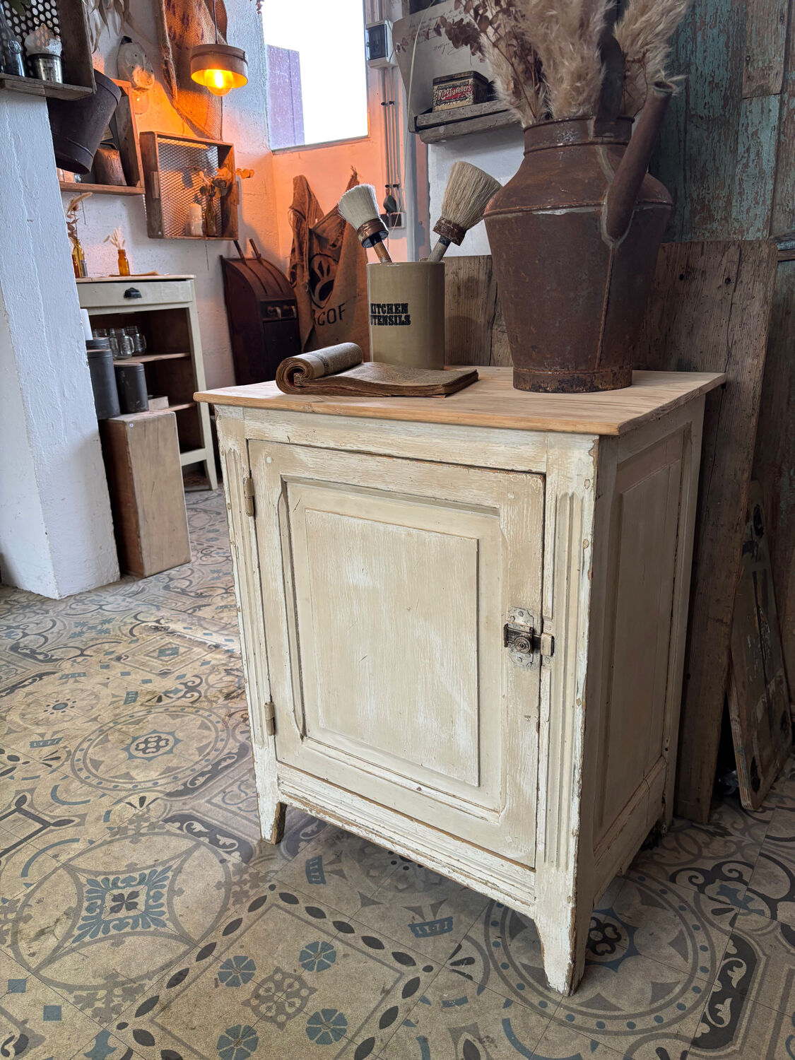 Small patinated jam jar