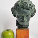 Plaster bust of Beethoven with bronze patina, signed, 27 cm
