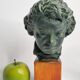 Plaster bust of Beethoven with bronze patina, signed, 27 cm