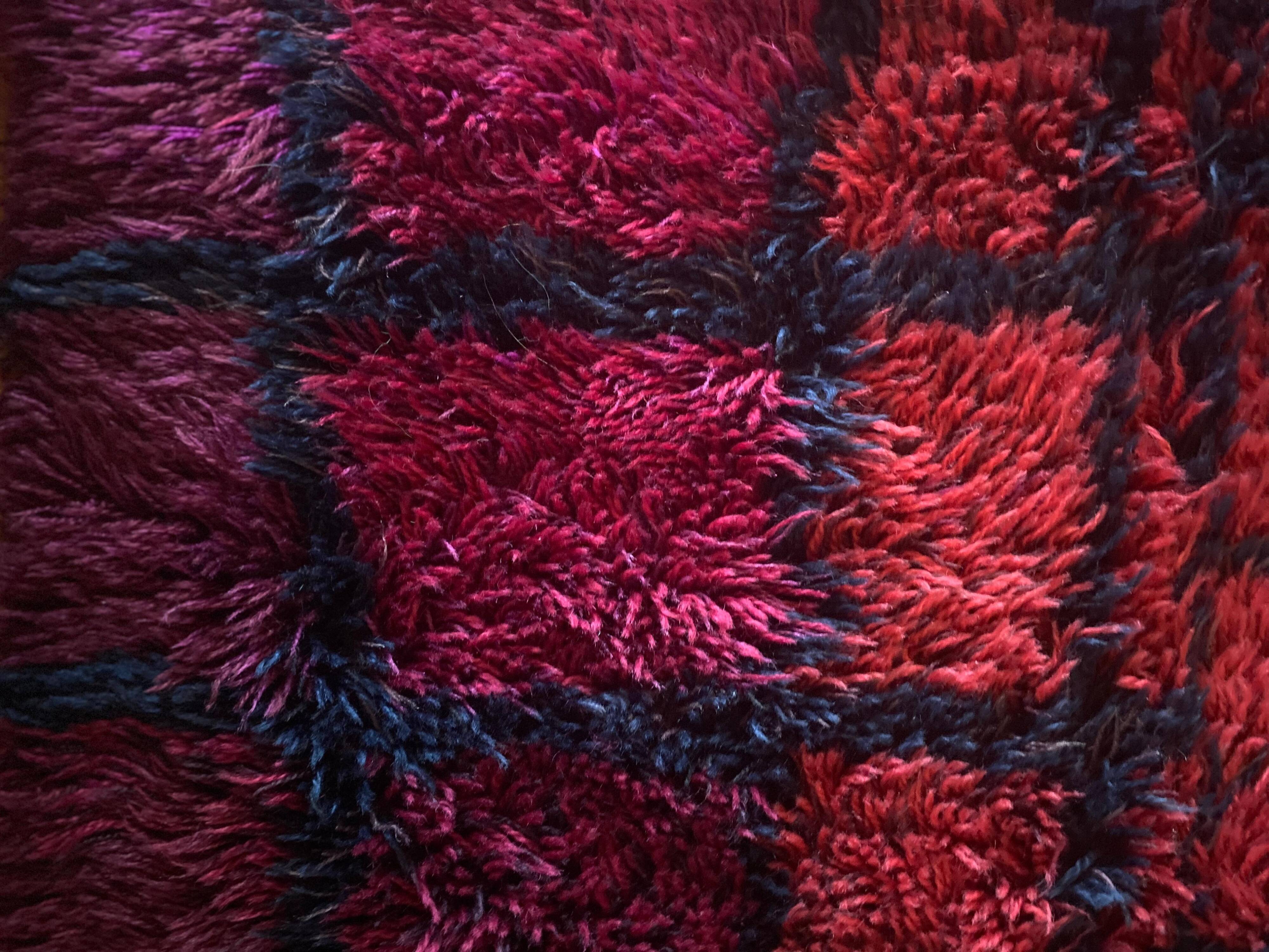 Mid-century Modern Bordeaux Red Rya Rug by Gull-Britt Johansson for NIAB, Sweden