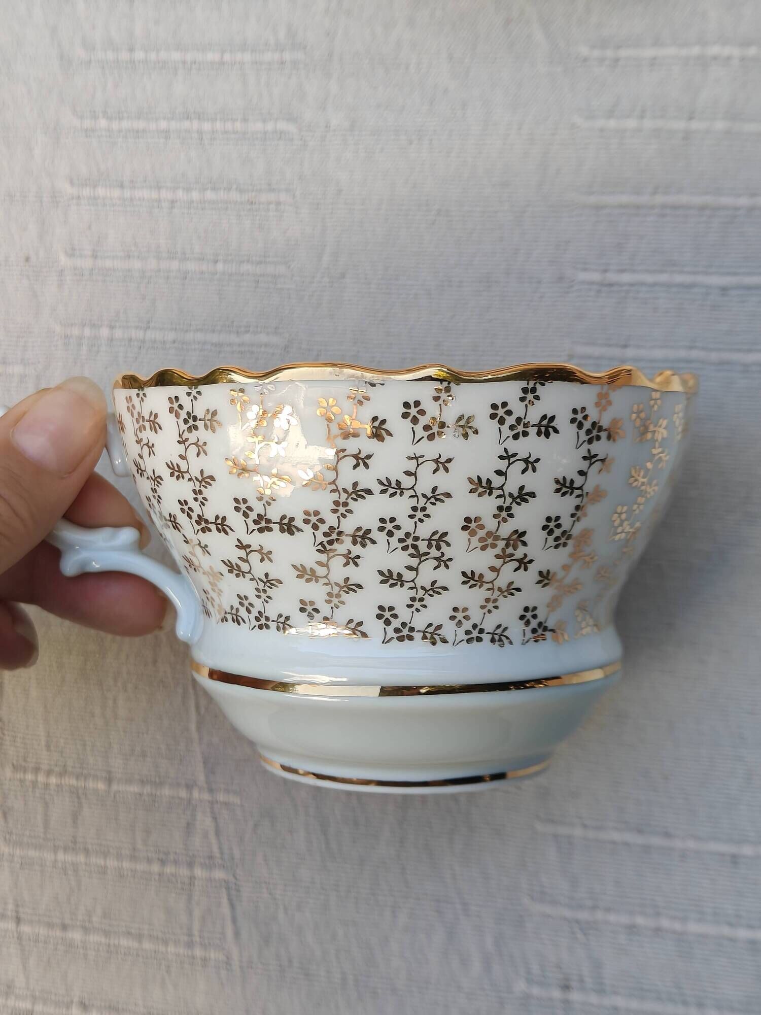 Duo of tea cups and saucers Limoges Lucien Michelaud - Green porcelain