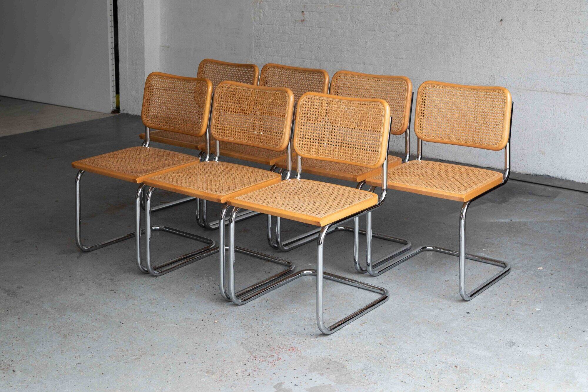 Set of 7 'Cesca' dining chairs by Marcel Breuer.