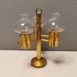 Bougeoir en laiton avec abat-jour en verre translucide fabriqué par Norway Candle Design années 1960